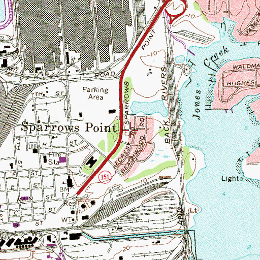 Topographic Map of Baltimore County Fire Department Sparrows Point - Station 57, MD