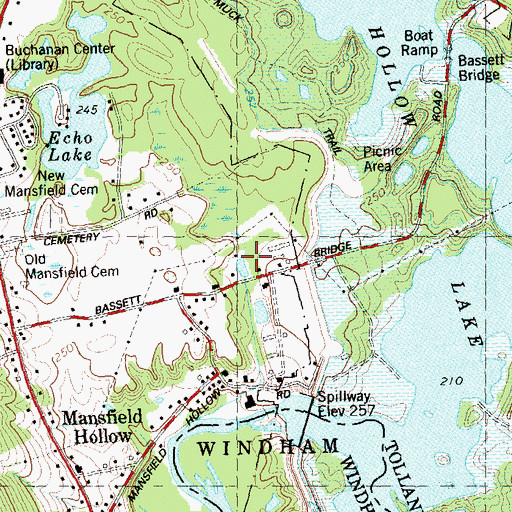 Topographic Map of Mansfield Hollow, CT