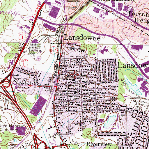Topographic Map of Lansdowne Volunteer Fire Department Station 36, MD