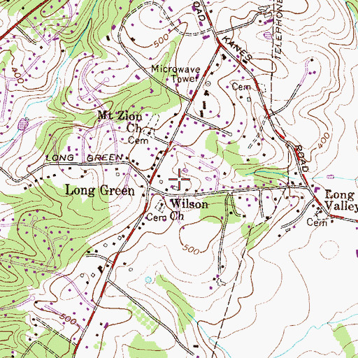 Topographic Map of Long Green Volunteer Fire Company Station 38, MD