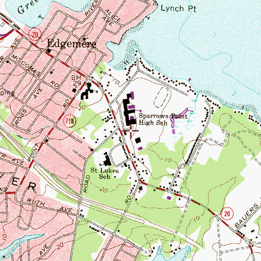 Topographic Map of North Point Edgemere Volunteer Fire Department Station 26, MD