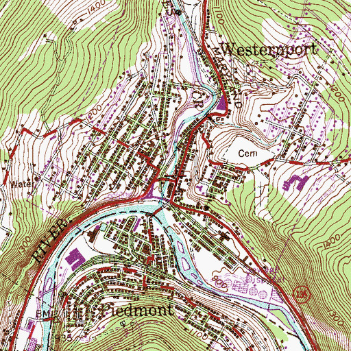 Topographic Map of Westernport Police Department, MD