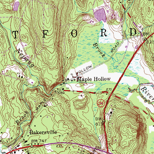 Topographic Map of Maple Hollow, CT
