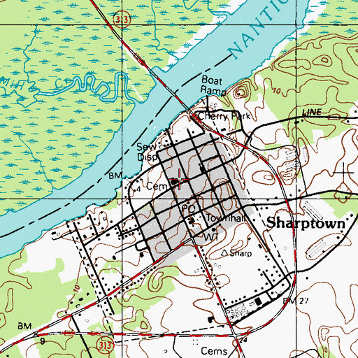 Topographic Map of Sharptown Volunteer Fire Department Station 14, MD
