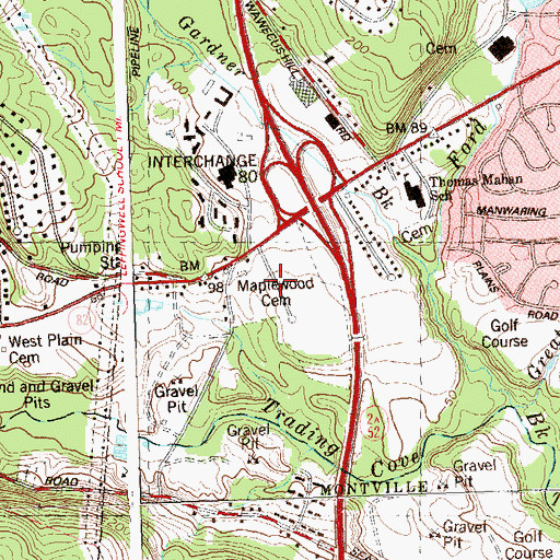 Topographic Map of Maplewood Cemetery, CT