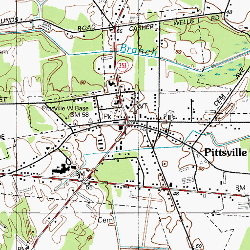 Topographic Map of Pittsville Volunteer Fire Department Station 7, MD