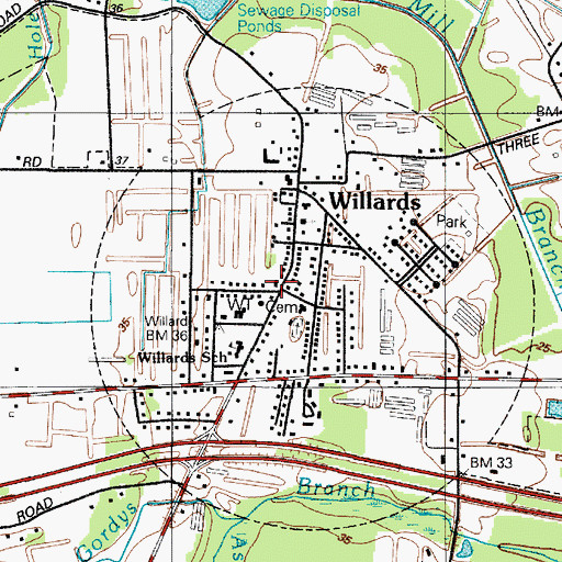 Topographic Map of Willards Volunteer Fire Department Station 8, MD