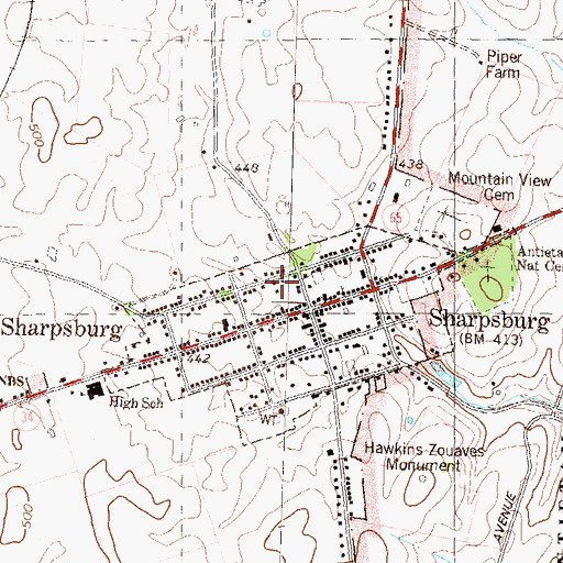 Topographic Map of Sharpsburg Volunteer Fire Company Station 1, MD