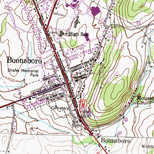 Topographic Map of First Hose Company of Boonsboro Company 6, MD