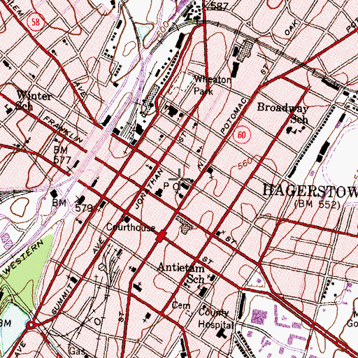 Topographic Map of Hagerstown Fire Department, MD