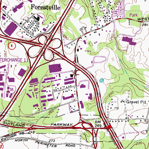 Topographic Map of Prince Georges County Volunteer Fire Department Company 823 Forestville, MD