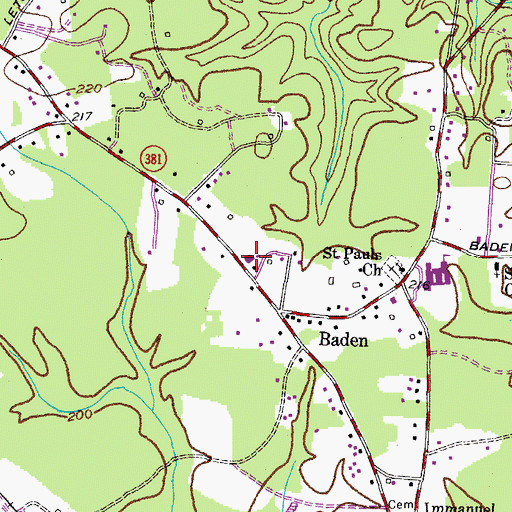 Topographic Map of Prince Georges County Volunteer Fire Department and Emergency Medical Service Company 36 Baden, MD
