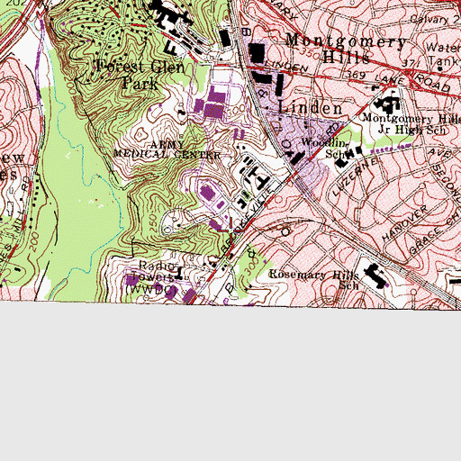 Topographic Map of Fort Detrick Forest Glen Fire Station, MD