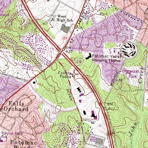 Topographic Map of Montgomery County Department of Police 1st District Rockville, MD