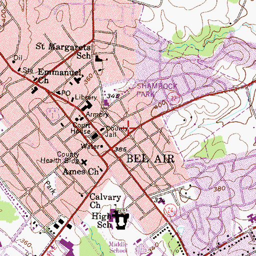 Topographic Map of Bel Air Volunteer Fire Company Bel Air Station, MD