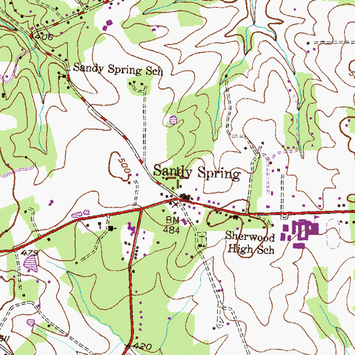 Topographic Map of Sandy Spring Volunteer Fire Department Station 4, MD