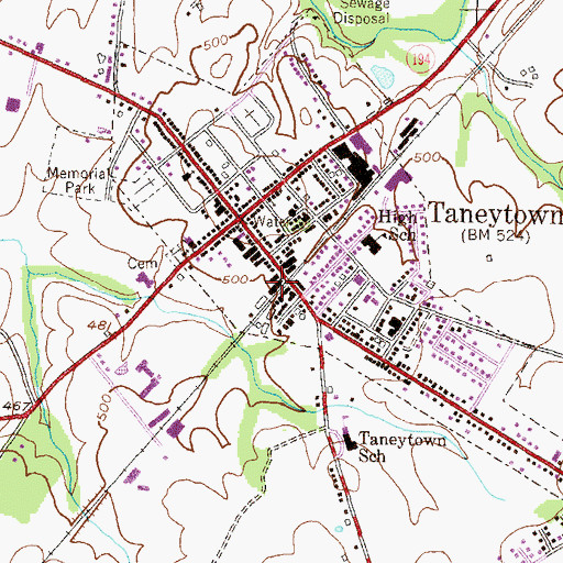 Topographic Map of Taneytown Police Department, MD
