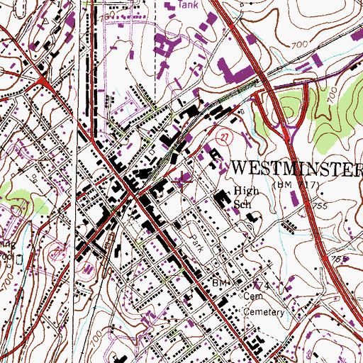Topographic Map of Westminster Police Department, MD