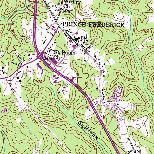 Topographic Map of Prince Frederick Volunteer Fire Department Company 2, MD