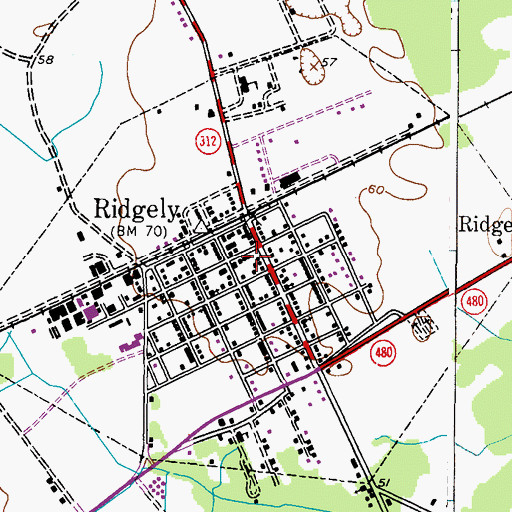 Topographic Map of Ridgely Volunteer Fire Department Station 400, MD