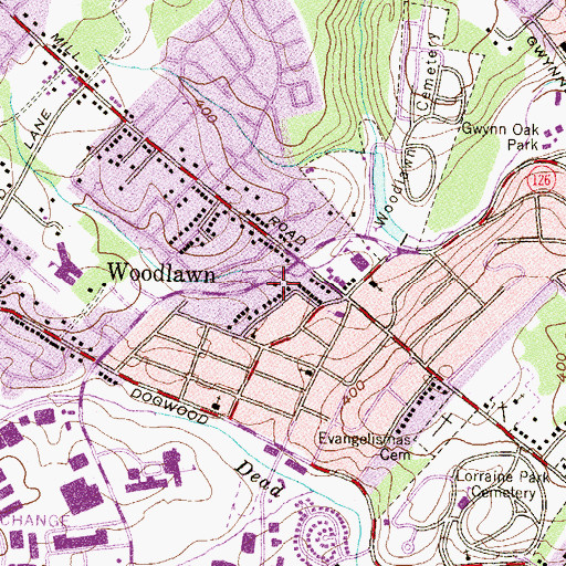 Topographic Map of Woodlawn Volunteer Fire Company Station 33, MD