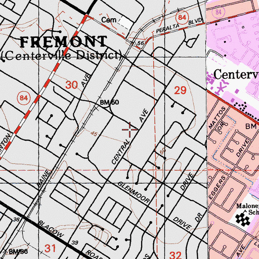 Topographic Map of Centerville Presbyterian Church, CA