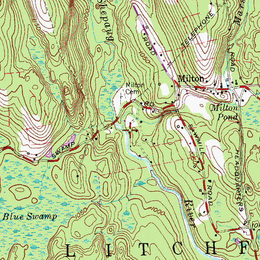 Topographic Map of Marshepaug River, CT