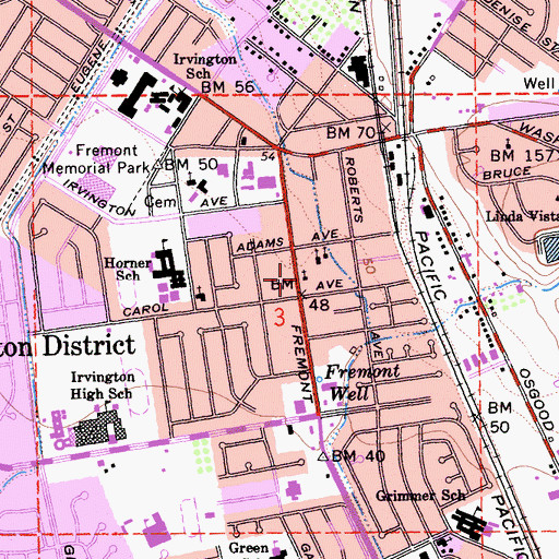 Topographic Map of Irvington Baptist Church, CA