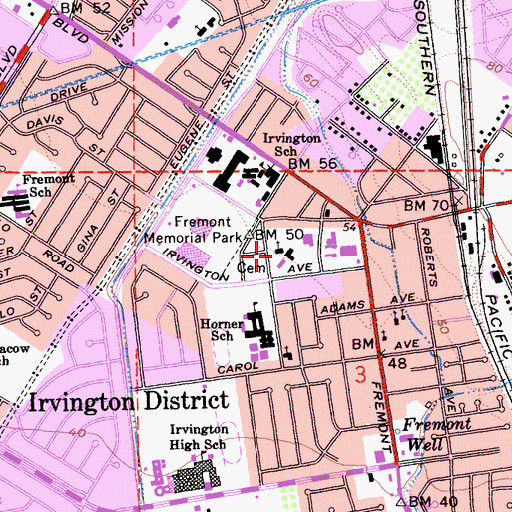 Topographic Map of Irvington Presbyterian Church, CA