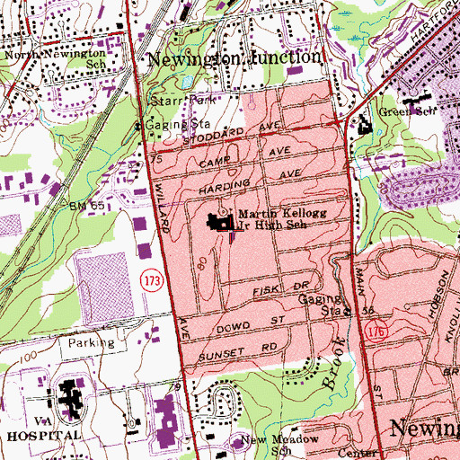 Topographic Map of Martin Kellogg Middle School, CT