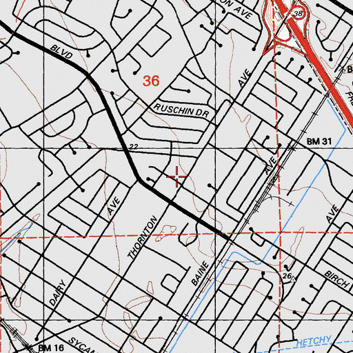 Topographic Map of Church of Christ, CA