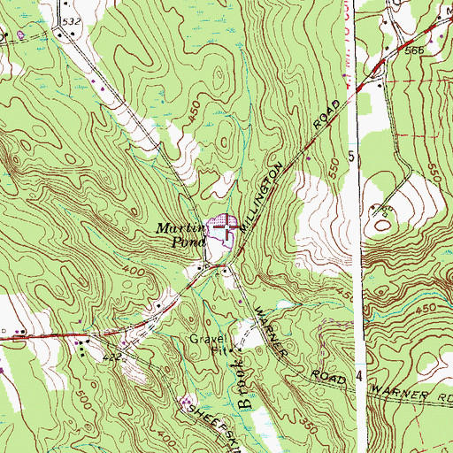 Topographic Map of Martin Pond, CT
