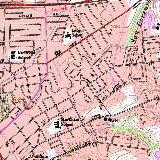 Topographic Map of First Church of Hayward, CA