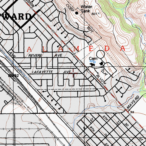 Topographic Map of Garden Baptist Church, CA