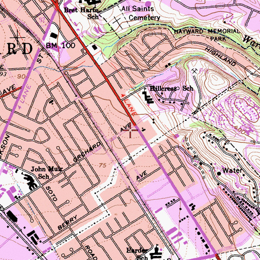 Topographic Map of Pentecostals of Hayward Church, CA