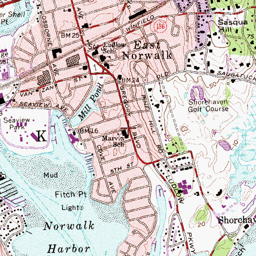 Topographic Map of Marvin School, CT