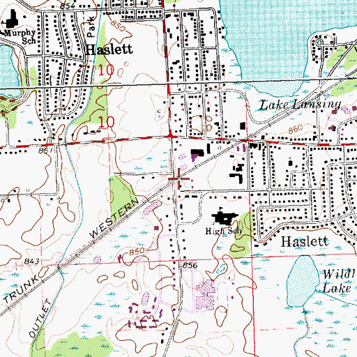 Topographic Map of Haslett High School, MI