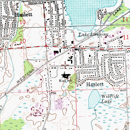 Topographic Map of Haslett Middle School, MI