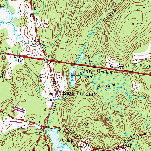 Topographic Map of Mary Brown Pond, CT
