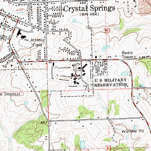 Topographic Map of Crystal Springs Air Force Station (historical), MS