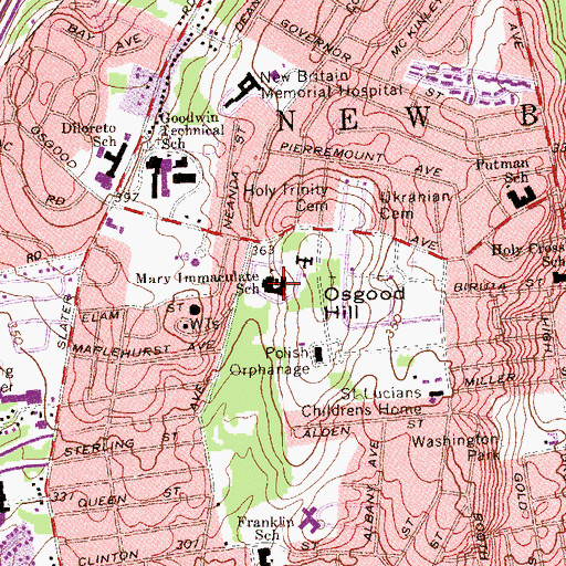 Topographic Map of Mary Immaculate School, CT