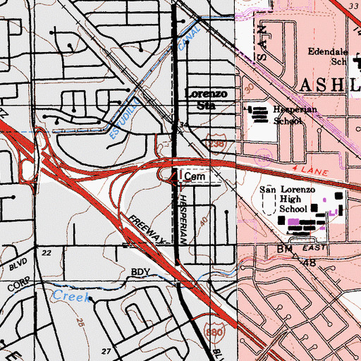 Topographic Map of San Lorenzo Cemetery, CA