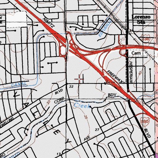 Topographic Map of San Lorenzo Japanese Christian Church, CA