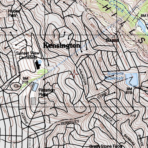 Topographic Map of Kensington Fire Protection District, CA