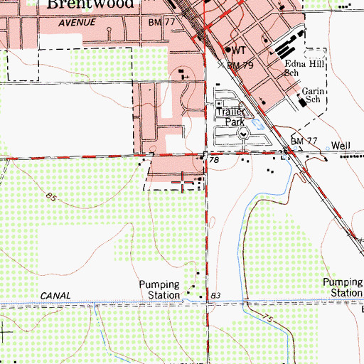 Topographic Map of Brentwood Baptist Church, CA