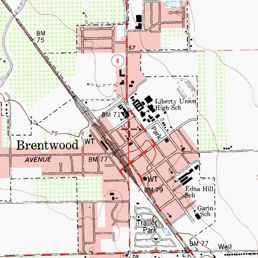 Topographic Map of Brentwood Community Methodist Church, CA