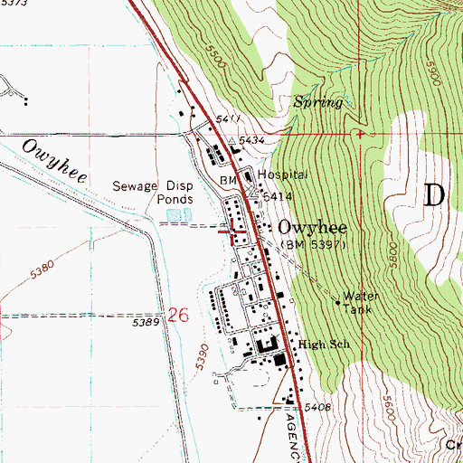 Topographic Map of Great Basin College Owyhee Satellite Center, NV