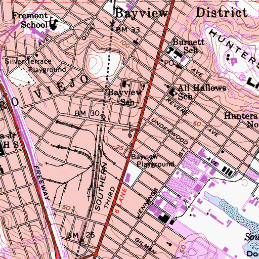 Topographic Map of Bayview Post Office, CA
