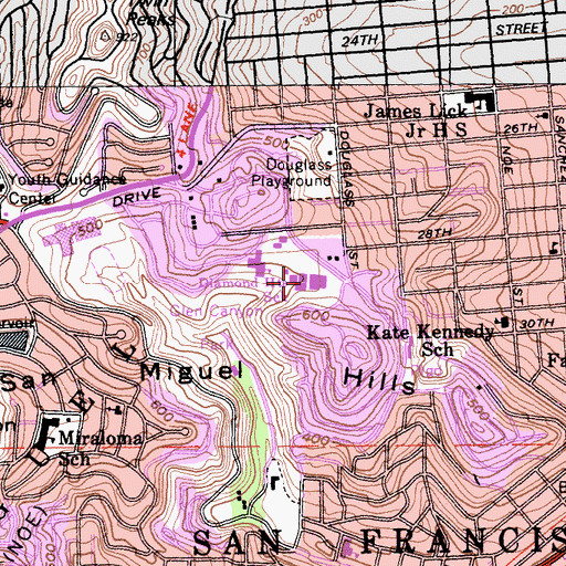 Topographic Map of Diamond Heights Post Office, CA