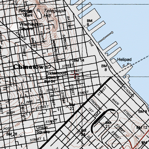 Topographic Map of Gateway San Francisco Post Office, CA